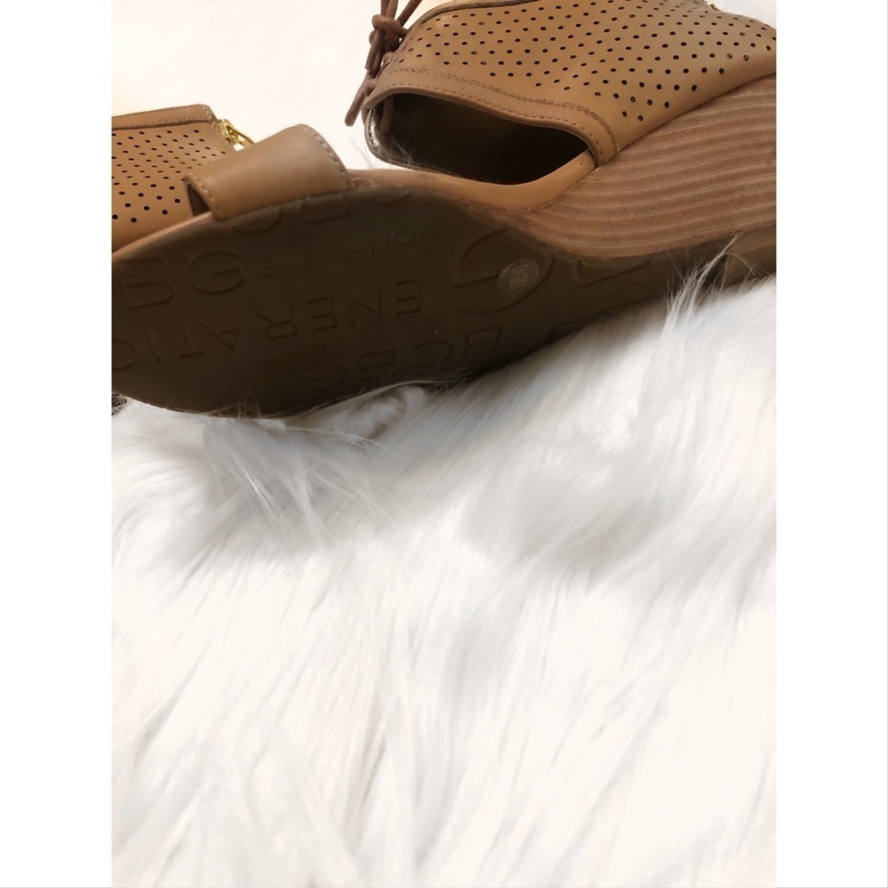 BCBGeneration leather mesh open toe wedge heels N… - image 6